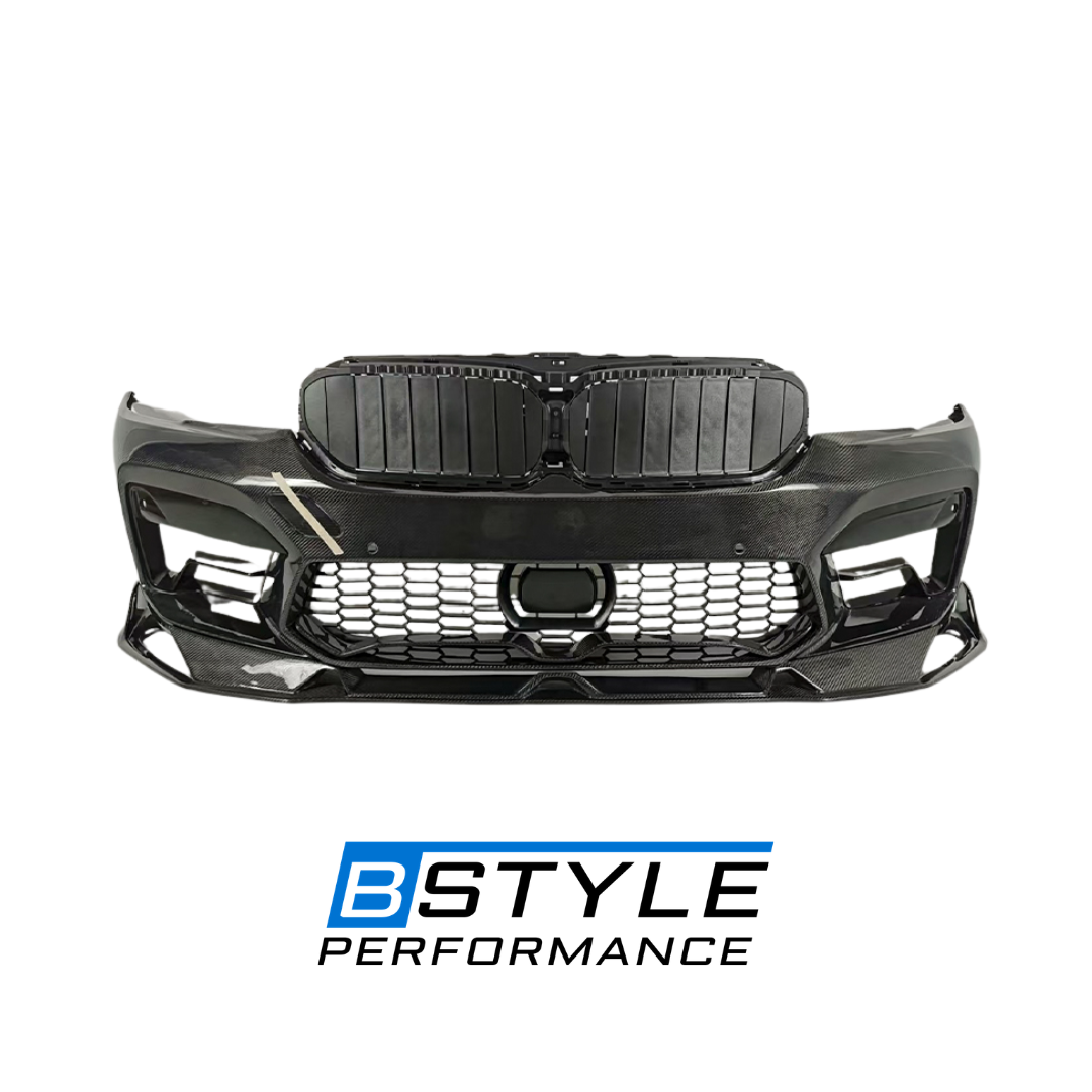 For BMW M5 F90 LCI Carbon Fiber Front Bumper Lip Set, Direct Replacement, Triple Combo Design, Perfect Fit 2018-2024