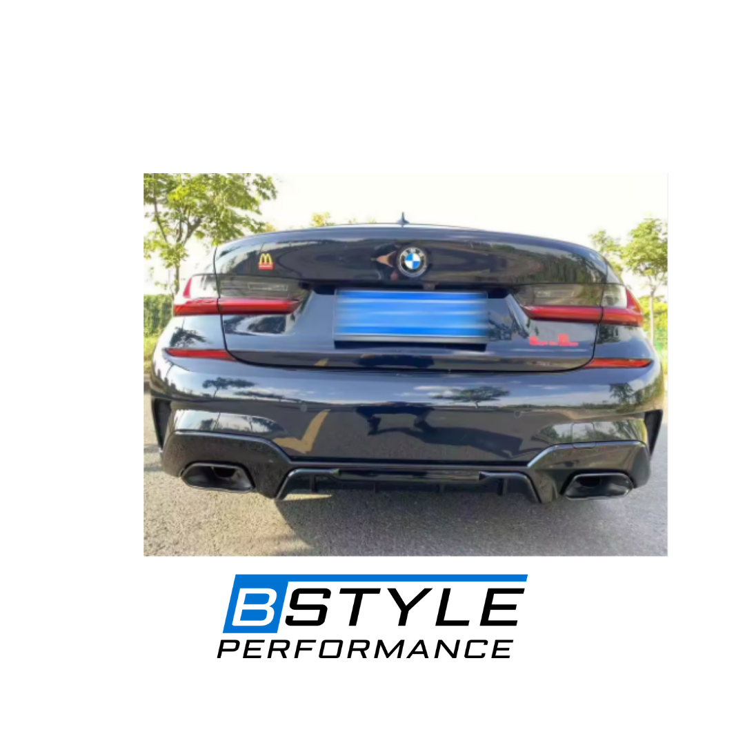 BMW 3 Series G20 G28 340i Style Gloss Black Rear Diffuser & Exhaust Tips Set