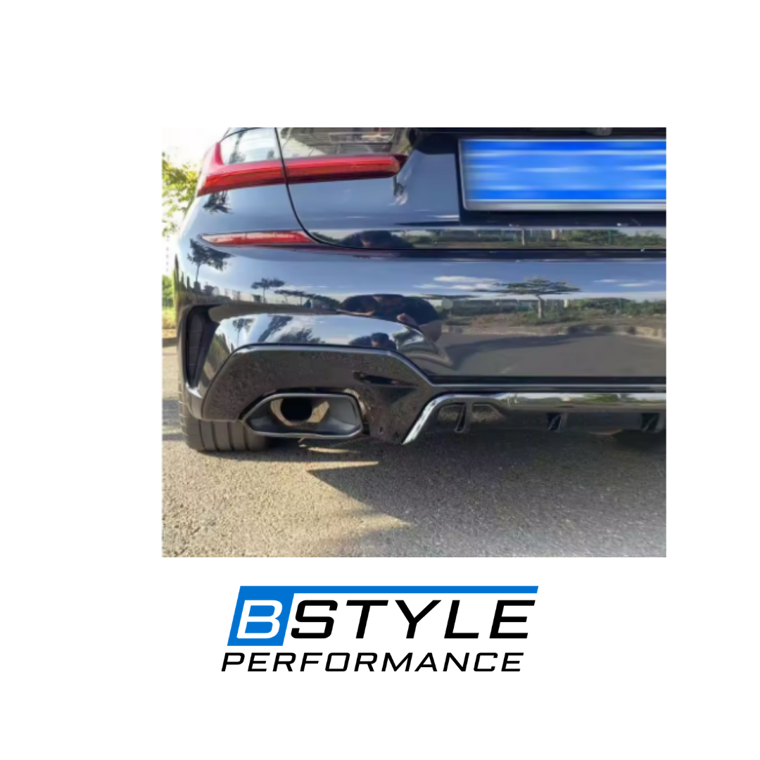 BMW 3 Series G20 G28 340i Style Gloss Black Rear Diffuser & Exhaust Tips Set