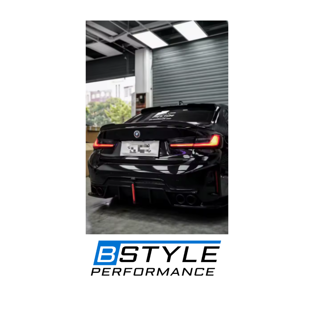 BMW 3 Series G20 LCI Gloss Black Rear Bumper Diffuser with Integrated LED Brake Light