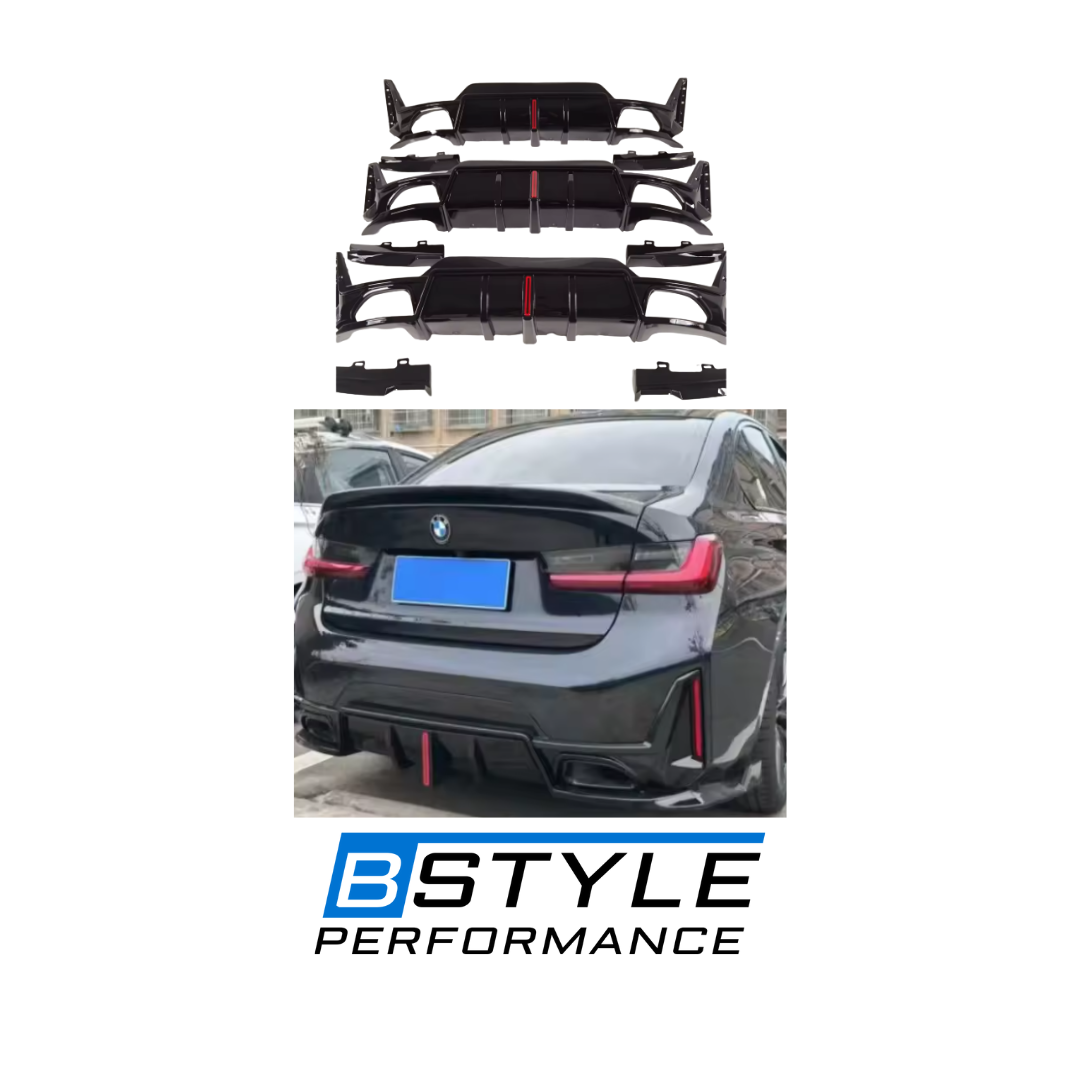 Gloss Black Rear Bumper Diffuser With LED Light for BMW G20 LCI Exercise