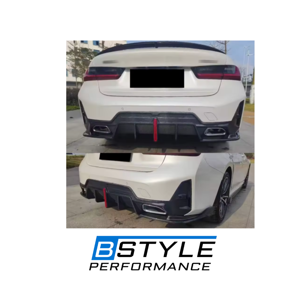 BMW 3 Series G20 G28 LCI Carbon Fiber Rear Bumper Diffuser with F1 LED